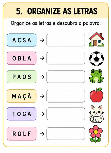Exemplo da atividade Organize as letras